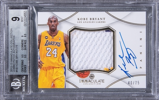 2012-13 Panini Immaculate Collection Jumbo Patch Autographs #KB Kobe Bryant (#40/75) - BGS MINT 9/BGS 10